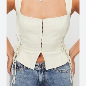 Cream Sleeveless Lace-Up Top
